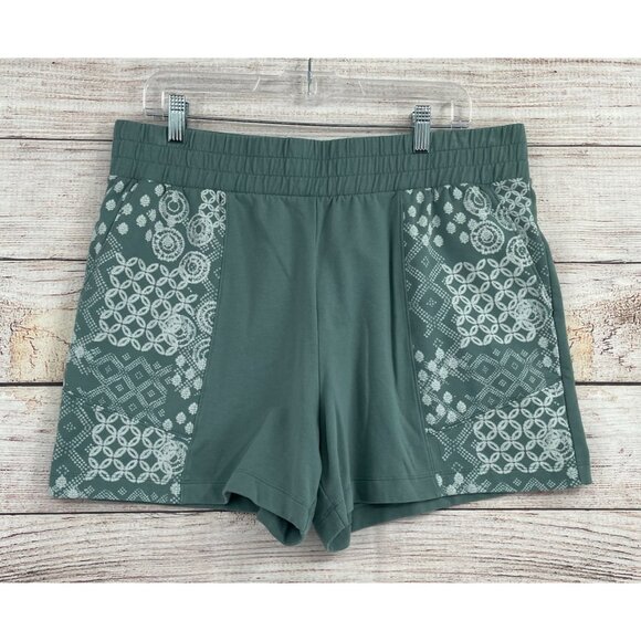 Garnet Hill Geometric Print Sweat Shorts Women's Size Large Green/Blue - Picture 1 of 8